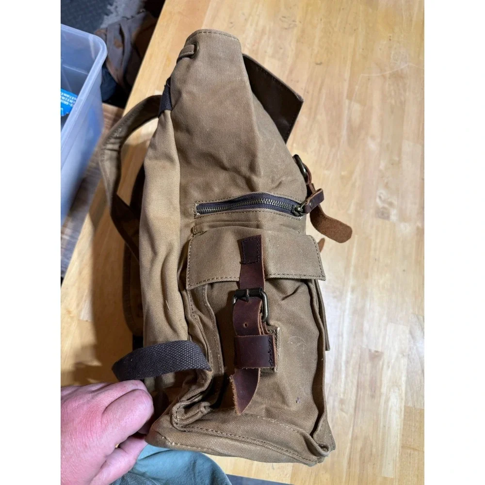 Waxed Canvas Leather Backpack Rucksack Military Heritage Hiking Travel Brown